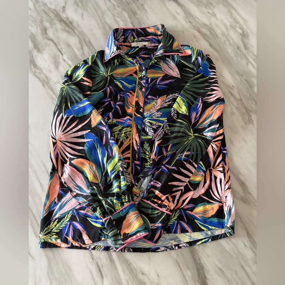 Milly Juliette Tropical Palm Button Down Shirt